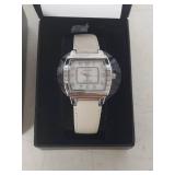 Ecclissi Sterling Silver Watch with White Leather Band