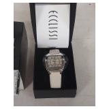 Ecclissi Sterling Silver Watch with White Leather Band