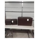 Large and 2 Small Brown Storage Trunk with Brass Studs