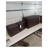 Large and 2 Small Brown Storage Trunk with Brass Studs