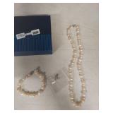 Natural Cultured Pearl Necklace, Bracelet and Earring Set