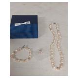 Natural Cultured Pearl Necklace, Bracelet and Earring Set