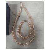 Pink Pearl Necklace with Bracelet and Earring studs