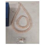 Pink Pearl Necklace with Bracelet and Earring studs