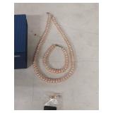 Pink Pearl Necklace with Bracelet and Earring studs
