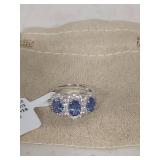 Sterling Silver Tanzanite and White Zircon Three-Stone Ring - Size 6