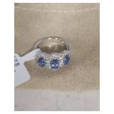 Sterling Silver Tanzanite and White Zircon Three-Stone Ring - Size 6