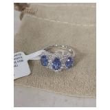 Sterling Silver Tanzanite and White Zircon Three-Stone Ring - Size 6