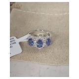 Sterling Silver Tanzanite and White Zircon Three-Stone Ring - Size 6