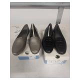 SJB Lauren Leather Loafers - Black & Pewter - Size 7.5M