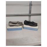 SJB Lauren Leather Loafers - Black & Pewter - Size 7.5M