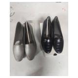SJB Lauren Leather Loafers - Black & Pewter - Size 7.5M
