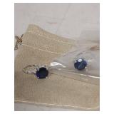 Blue Sapphire Sterling Silver Hoop Earrings 4.60 CTW