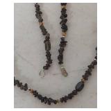 Sterling Silver Smoky Quartz and Feldspar Beaded Necklace 46 in
