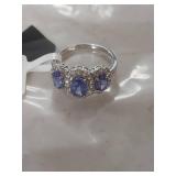 Tanzanite and White Zircon Sterling Silver Ring size 7