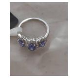 Tanzanite and White Zircon Sterling Silver Ring size 7