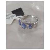 Tanzanite and White Zircon Sterling Silver Ring size 7