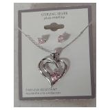 Sterling Silver Pink Crystal Heart Jewelry Set