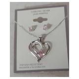 Sterling Silver Pink Crystal Heart Jewelry Set