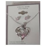 Sterling Silver Pink Crystal Heart Jewelry Set