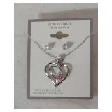 Sterling Silver Pink Crystal Heart Jewelry Set
