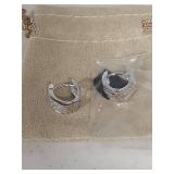 Crystal Studded Sterling Silver Huggie Hoop Earrings