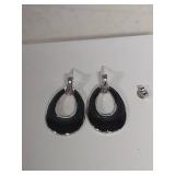 Sterling Silver Black Enamel Drop Earrings