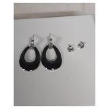 Sterling Silver Black Enamel Drop Earrings