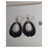 Sterling Silver Black Enamel Drop Earrings