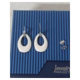Sterling Silver White Epoxy Round Drop Hoop Earrings