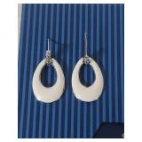 Sterling Silver White Epoxy Round Drop Hoop Earrings