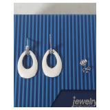 Sterling Silver White Epoxy Round Drop Hoop Earrings