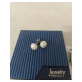 9-10mm White Pearl Button Sterling Silver Earrings