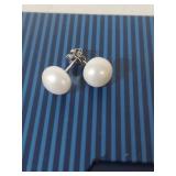 9-10mm White Pearl Button Sterling Silver Earrings