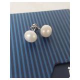 9-10mm White Pearl Button Sterling Silver Earrings