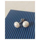 9-10mm White Pearl Button Sterling Silver Earrings