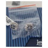 Blue Sapphire and Diamond Halo Sterling Silver Earrings