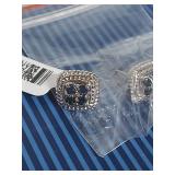 Blue Sapphire and Diamond Halo Sterling Silver Earrings