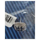 Blue Sapphire and Diamond Halo Sterling Silver Earrings