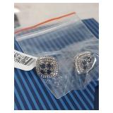 Blue Sapphire and Diamond Halo Sterling Silver Earrings