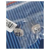 Blue Sapphire and Diamond Halo Sterling Silver Earrings