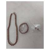 Chocolate Brown Pearl Necklace, Bracelet and Earrings