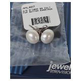 Sterling Silver 9-10mm White Pearl Button Earrings