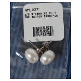 Sterling Silver 9-10mm White Pearl Button Earrings