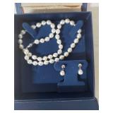 Freshwater Pearl Necklace with Sterling Silver Clasps and Earrings