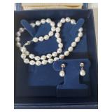 Freshwater Pearl Necklace with Sterling Silver Clasps and Earrings