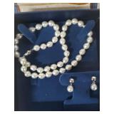 Freshwater Pearl Necklace with Sterling Silver Clasps and Earrings