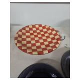 Country Rooster Tea Cup and Saucer Set with Checkered Pattern and dishes