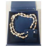 Sterling Silver Cultured Pearl Necklace with Matching Earrings Set