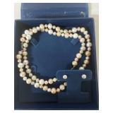 Sterling Silver Cultured Pearl Necklace with Matching Earrings Set
